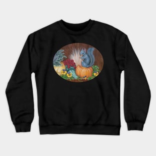 Gray Squirrel on Pumpkin with Fall Flowers Crewneck Sweatshirt